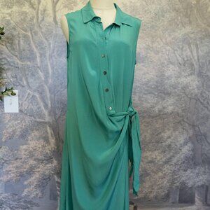 INCLAN STUDIO Green Maxi Shirt Dress with side tie sz M Medium $380